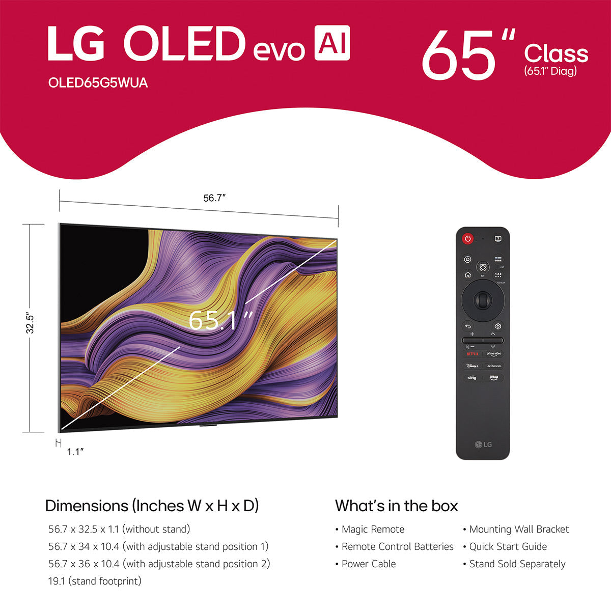 LG Class OLED evo AI G5 65 Inch 4K Smart TV with AudioQuest Sky 48 3m HDMI Cable
