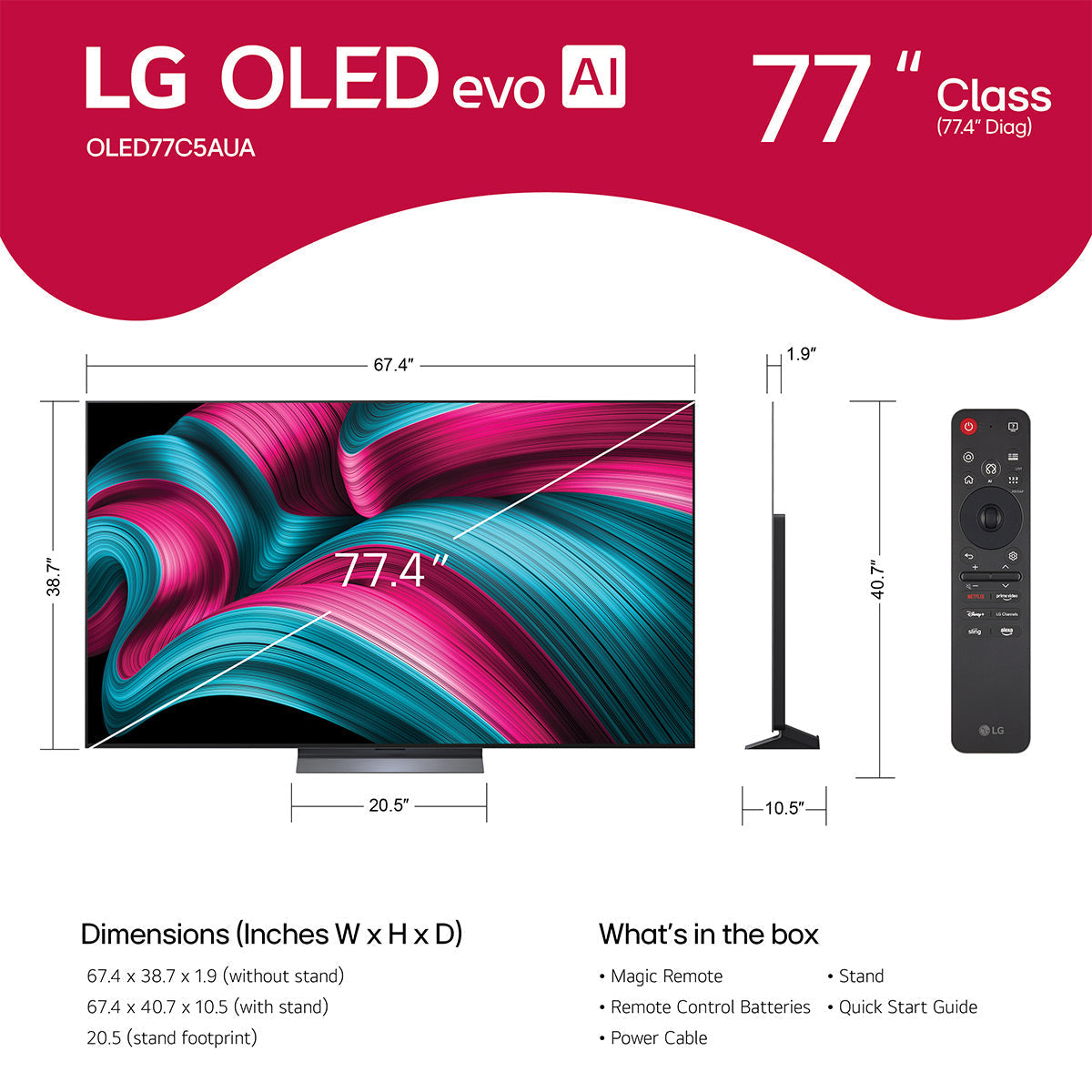 LG Class OLED evo AI C5 77 Inch 4K Smart TV with AudioQuest Sky 48 3m HDMI Cable