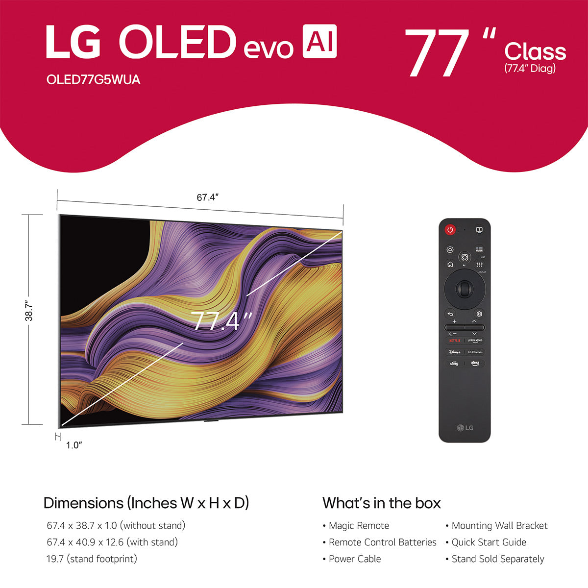 LG Class OLED evo AI G5 77 Inch 4K Smart TV with AudioQuest Sky 48 3m HDMI Cable